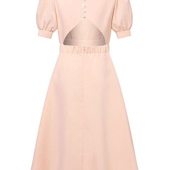 Chic Puff Sleeve A-Line Midi Dress Women's Size S, M, L, XL - Picture 2 of 3